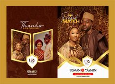 the front and back cover of an event brochure for usman & yasmin