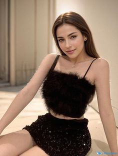 Orcajump - Sleek Sleeveless Fur-trimmed Camisole with Sensual Strappy Design Sleeveless Crop Top, Halter Neck, Neck Designs, Camisole Top, Sleek, Slim Fit, Crop Tops, Black, Clothes