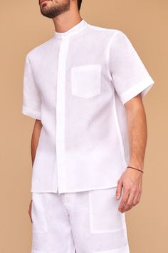 Bady | Shirt White Linen Shirt For Daywear, Formal Short Sleeve Linen Shirt, White Linen Formal Shirt, Formal White Linen Shirt, Modern White Summer Shirt, Modern White Linen Shirt, Formal Short Sleeve Linen Top, White Linen Top For Formal Occasions, White Linen Shirt With Pockets