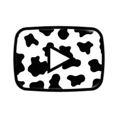 a black and white cow pattern with a play button