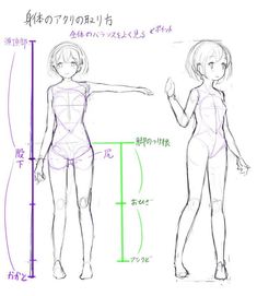 an anime character's body is shown in three different positions, including the arms and legs