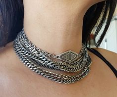 Wide Choker Necklace, Silver Statement Necklace, Gold Link Necklace, Multi Chain Necklace, Layered Choker Necklace, Layered Chain Necklace, Silver Necklace Statement, Multi Layer Necklace, Baroque Pearl Necklace