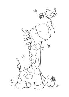 a drawing of a giraffe with flowers on its head