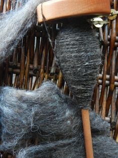 a close up of some yarn on a chair