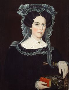 an oil painting of a woman in black