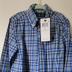 New Polo Ralph Lauren Plaid Long Sleeve Buttondown 5t Shirt. Blue Cotton School Shirt, Preppy Blue Shirt With Button Closure, Blue School Shirt With Button Closure, Blue School Tops With Button Closure, Casual Blue Shirt For School, Blue School Shirt For Spring, Blue Shirt For School In Spring, Blue Spring Shirt For School, Ralph Lauren Denim Shirt