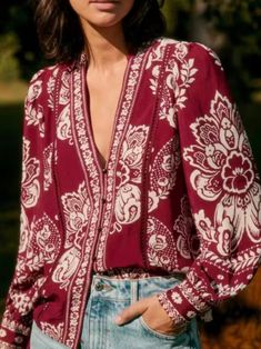 Floral Print Shirt Women, White Embroidered Shirt, Print Shirts Women, Romper And Jacket, Geometric Fabric, Ethnic Print, Floral Print Shirt, European Designs, Wide Pants