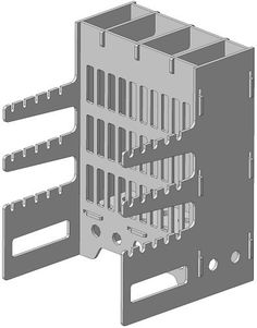 the side view of a metal box with four holes and two sides that are attached to each