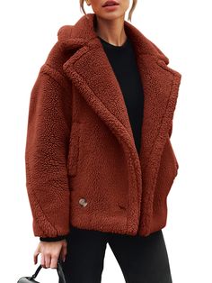 PRICES MAY VARY. SIZE TIPS: S=US 4-6, M=US 8-10, L=US 12-14, XL=US 16. Chunky Winter Coats For Women Made Of Durable And Cozy Fuzzy Fabric, Can Provide All The Warmth And Comfort You Need, This Fleece Jacket Women Will Have You Covered During The Cold Months FEATURES: Solid Color Fall Jackets For Women / Lapel Womens Winter Coats / Chic Sherpa Jacket Women / Winter Clothes For Women Faux Fur Coat / Open Front Jackets For Women Fashion Dressy / Loose Fit Womens Fleece Jacket / Shearling Long Slee Outerwear Details, Dressy Fall Outfits, Chic Winter Coat, Red Jacket Women, Fuzzy Fabric, Mode Mantel, Fall Outerwear, Sherpa Coat, Fleece Jacket Womens