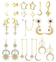 PRICES MAY VARY. 【Moon And Star Earrings】An order contains 11 pairs of moon and stars earrings in different styles, such as star moon earrings stud, earring star hoop, y2k star earrings small stud, sun and moon earrings huggie, y2k moon star earrings, asymmetrical ear cuff chain, crescent sun and moon dangle earrings, midnights earrings, dainty long sun moon earrings, large moon earrings, gothic boho celestial earrings. 【High quality materials】To provide a comfortable wearing experience, the ear Star And Moon Earrings, Moon Earrings Studs, Earrings Asymmetrical, Earring Star, Boho Celestial, Ear Cuff Chain, Constellation Earrings, Stella Luna, Stars Earrings