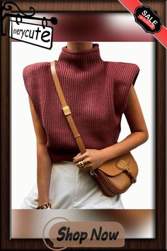 Rust Red High Collar Padded Sleeveless Sweater Red High, Sleeveless Sweater, Winter Sweaters, High Collar, Cardigans, Rust, Fall Winter, Sweaters For Women, Womens Tops