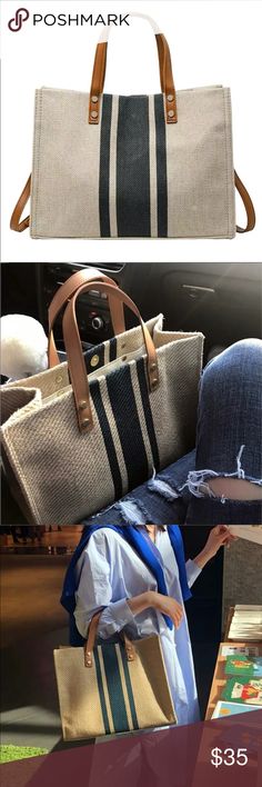 Handbags for women Brand new  Cloth bag  Size:13X 9.5inch  Easy to use .can be briefcase Bags Laptop Bags Minimalist Shopping, Simple Tote, Large Handbag, Tan Bag, Large Handbags, Green Stripes, Cloth Bags, Black Stripes, Canvas Tote