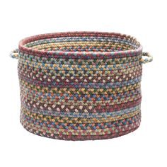 multicolored round basket with handles