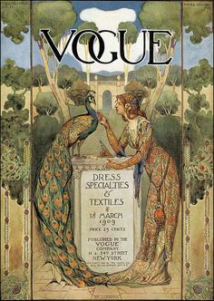 an old fashion magazine cover with two peacocks