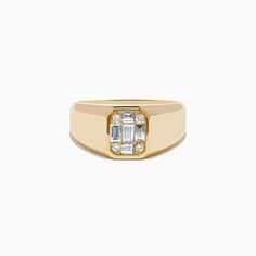 Effy Men's 14K Yellow Gold Diamond Ring Formal 14k Gold Baguette Cut Signet Ring, Luxury Yellow Gold Baguette Cut Signet Ring, Luxury Yellow Gold Signet Ring With Baguette Cut, 14k Gold Baguette Cut Signet Ring For Formal Occasions, Classic Emerald Cut Yellow Gold Signet Ring, Classic Cluster Ring With Baguette Diamonds, Modern 14k Gold Baguette Cut Signet Ring, Yellow Gold Emerald Cut Signet Ring With 17 Jewels, Yellow Gold Signet Ring With Polished Emerald Cut