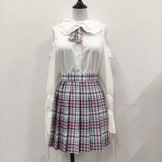 Material: Polyester Color: White Size: S,M,L,XL,XXL Size for reference: Size/cm Shirt Bust Skirt Waist Weight S 100 60-66 47.5kg M 106 64-72 47.5kg-53kg L 112 68-78 53kg-57.5kg XL 118 72-84 58kg-62.5kg XXL 124 76-90 62.5kg-70kg Shipping: Free Shipping Worldwide for order over 15$, 7-15 days delivery to US/UK/CA/AU/FR/DE/IT and most Asia Countries Casual White Patchwork Skirt, Casual White Skirt With Patchwork, White Patchwork Mini Skirt, White Harajuku Skort For Spring, White Cotton Harajuku Style Skirt, Casual Plaid Skirt With Patchwork, Harajuku Style Pleated School Skirt, Skirt Two Piece, Off Shoulder Shirt