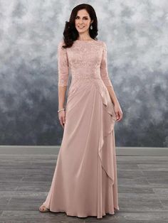 Charming Hot Sale Dusty Rose Mother of the Bride Dresses Lace Latest Wedding Party Gowns with 3/4 Sleeves Bateau Neckline Bride Dress Lace, Rose Lace, Elegant Dresses For Women, Mother Of The Bride Dress, Bateau Neckline, Dresses Lace, Mom Dress, Groom Dress, Bride Dresses