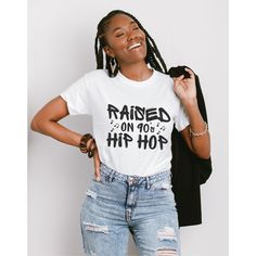 This Raised on 90's Hip Hop shirt is the perfect way to relive the golden era of hip hop in a way that pays homage to the iconic beats and rhymes that shaped a generation. Crafted with premium quality materials, this Hip-hop tshirt offers both comfort and style for your daily adventures. The phrase "Raised on 90's Hip Hop" boldly emblazoned across the chest is a declaration of your love for the era that brought us legendary artists and unforgettable tracks. Whether you're grooving to your favori Hip Hop Style T-shirt For Summer Music Festival, 90s Graffiti Print T-shirt For Streetwear, Hip Hop Slogan Tops For Streetwear, Hip Hop Style T-shirt For Spring, Hip Hop Style T-shirt For Streetwear In Spring, Pre-shrunk Hip Hop Tops For Streetwear, Hip Hop Relaxed Fit Tops With Graffiti Print, Hip Hop Style T-shirt For Spring Streetwear, Hip Hop Style Relaxed Fit Graffiti Print Tops