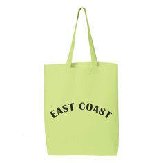 "East Coast Tote Bag, Florida, North Carolina, Virginia, New Jersey, Shoulder Bag, Summer Bag, Cotton Tote, Shopping Bag, Vacation Tote 6.0 oz., 100% cotton 20\" self-fabric handles 9\" handle drop Bottom gusset 15\"W x 16\"H x 3\"D" Green Bags With Letter Print For Daily Use, Casual Standard Backpack For Shopping, Everyday Letter Print Standard Backpack, Retro Green Standard Backpack, Green Tote Bag With Letter Print, Green Cotton Standard Backpack, Green Letter Print Tote Bag, Festival Green Tote Shoulder Bag, Graphic Print Tote Bag For Streetwear