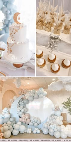 a collage of photos with white and blue decorations