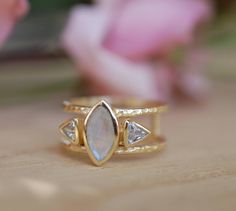 Moonstone & White Topaz Ring * Gold Vermeil Ring * Statement Ring *Gemstone Ring * Labradorite * Bridal Ring *Wedding Ring  * BJR149 Gold Topaz Ring, Ring Moonstone, Silver Gold Jewelry, Labradorite Ring, Gold Stone, Psychic Abilities, Moonstone Ring, White Topaz, Bridal Rings