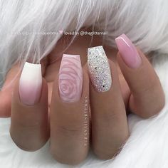 ✨ French Fade with Glitter Ombre and Snowflakes on long Coffin Nails ✨ • 💅 Nail Artis Coffin Nail Art, French Fade, Ombre Nails Glitter, Coffin Nails Long, White Nail, Glitter Ombre, Nails Long, Ombre Nails