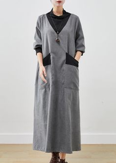 Women Grey Turtle Neck Patchwork Cotton Long Dress FallFabric: Cotton BlendedSize & Fit: Fit: This garment fits true to size.Length: Size 2XL measures 46.8"from shoulder to hemBust: Great for any cup size. Waist: Loose Fit. Comfortable room throughout midsection.Hip: Loose Fit - room for hips. Hand Wash Cold. Casual Gray Patchwork Dress, Gray Long Sleeve Patchwork Dress, Long Dress Fall, Long Fall Dresses, Cotton Long Dress, Grey Outfit, Comfortable Room, Fall Fabric, Cup Size