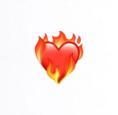 a red heart with flames in the shape of a fireball on a white background