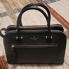 Kate Spade New York Black With Gold Zippers Kate Spade Satchel With Zipper Closure, Kate Spade Shoulder Bag With Zipper For Shopping, Kate Spade Double Handle Bag With Zipper, Kate Spade Double Handle Bag With Zipper Closure, Kate Spade Top Handle Bag With Zipper Closure, Kate Spade Satchel Shoulder Bag With Zipper, Kate Spade Satchel Shoulder Bag With Zipper Closure, Kate Spade Bag With Zipper Closure And Double Handle, Kate Spade Satchel Bag