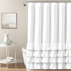 PRICES MAY VARY. Polyester Turn your bathroom from ordinary to incredibly special when you add this ruffled shower curtain. The layers flow beautifully, creating a feminine textured look. So pretty and elegant, this shower curtain adds a bright and eye-catching flare. Teenagers and young adults especially love this stylish ruffled shower curtain. It is elegant enough to be used by any age. Dress up your guest bathroom or master bathroom with this wonderfully frilly piece of decor. This shower cu Ruffle Shower Curtain, Lace Shower Curtains, Shabby Chic Shower, Shabby Chic Shower Curtain, Baños Shabby Chic, Shower Curtain White, Elegant Shower Curtains, Ruffle Shower Curtains, Curtain White