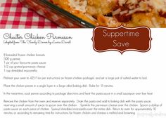 a recipe for chicken parmesan casserole is shown