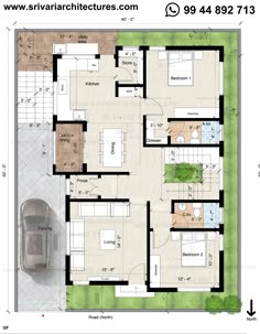 the floor plan for an apartment with three bedroom and two bathrooms, which are located on one