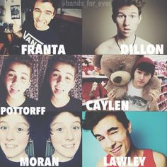 four different people are smiling and holding a teddy bear in front of their faces with the names of them