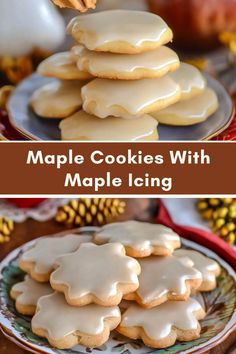 maple cookies with maple icing are stacked on a plate and ready to be eaten