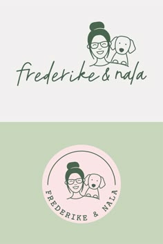 two logos for a pet shop, one with a woman and the other with a dog