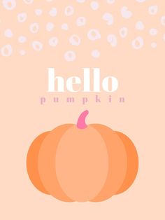 an orange pumpkin sitting on top of a pink background with the words hello pumpkin written above it