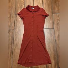 Never Worn! Cute Rust Color! Casual Collared Stretch Dress, Casual Stretch Collared Dress, Casual Brown Collared Midi Dress, Knit Polo Dress, Knit Polo, Rust Color, Polo Dress, Orange Red, Color Orange