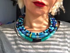 Blue statement necklace, Turquoise tribal necklace, Multi strand necklace, Tribal necklace, Colored Handmade Multicolor Multi-strand Turquoise Necklace, Turquoise Multi-strand Necklace, Bohemian Multi-strand Hand-strung Turquoise Necklace, Handmade Blue Multi-strand Necklace, Unique Blue Multi-strand Necklace, Colored Jewelry, Blue Statement Necklace, Necklace African, African Necklace