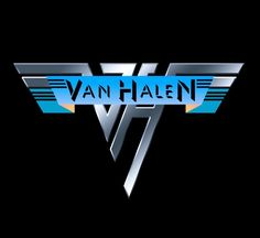 the van halen logo is shown in blue and silver on a black background with an arrow