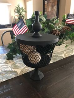 an american flag is placed on top of a table