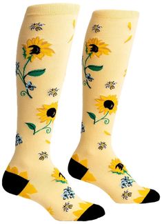 PRICES MAY VARY. Ultra soft, high quality, sunflowers knee high socks Approximately fits women's shoe size 5-10 Fun and funky knee high socks, with reinforced 2-ply heel and toe Our threads are certified by OEKO-TEX Standard 100, which means we leave out harmful chemicals to keep your skin safe and happy STYLISH, COMFORTABLE, STRETCHY - Your toes will be cozy in these eye-catching, thick, comfy socks Here Comes the Sun socks from Sock It To Me. Embrace sunshine with knee high socks adorned by ch Cute Knee-high Socks For Spring, Cute Knee-high Spring Socks, Cute Fitted Knee-high Socks, Fitted Knee-high Socks For Summer, Comfortable Knee-high Socks For Spring, Fitted Yellow Socks For Spring, Sock It To Me, Halloween Socks, Funky Socks