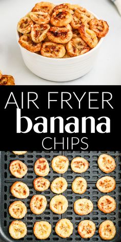 air fryer banana chips on a grill with text overlay