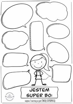 a coloring page with speech bubbles for children to color and write on the same sheet