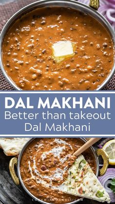 dal makhani recipe with text overlay that reads, better than takeout dal makhani