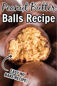 chocolate peanut butter balls recipe with text overlay