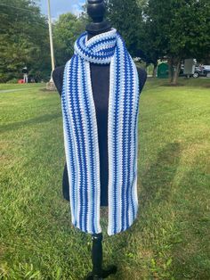 Crochet Blue Striped Scarf Made with 100% Acrylic Yarn Handmade by me :) Crochet Striped Scarf, Crochet Stripe Scarf, Striped Scarf, Swan Lake, Crochet Scarves, Acrylic Yarn, Scarf Wrap, Scarf Accessory, Art Collection