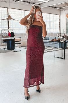 The color of the season & it's a stunning maxi dress?! Oh she is STYLISH!! Burgundy sleeveless studded maxi dress, fitted, has some stretch, dress is lined Material is Nylon Hang to dry Model is 5'5 wearing a small SHOP THE LOOK Sleeveless Maxi Dress For Date Night Holiday, Sleeveless Maxi Dress For Holiday Date Night, Sleeveless Holiday Maxi Dress For Date Night, Chic Fall Maxi Dress For Prom, Sleeveless Maxi Dress For Night Out Holiday, Sleeveless Holiday Maxi Dress For Night Out, Sleeveless Midi Dress For Holiday Party In Spring, Fitted Sleeveless Midi Dress For Holiday Party, Sleeveless Dresses With Side Slits For Party Season