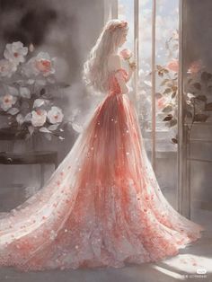 Fantasy Princess Dress, Pink Fantasy Dress, Fantasy Dress Art, Princess Dress Drawing, Cinderella Aesthetic, Fantasy Princess, Dress Art, Princess Pictures, Princess Tiara