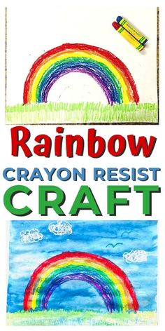 the rainbow crayon resist craft is made with colored pencils and watercolor paper