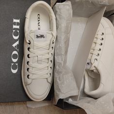 New Coach Chalk White Leather Sneakers Porter. Brand New But Shipped In A Usps Box. Coach Shoes Outfit For Women, Coach White Leather Sneakers, Coach Shoes Outfit, Coach Shoes Women, Coach Tennis Shoes, Black Tennis Shoes, Coach Sneakers, Runners Shoes